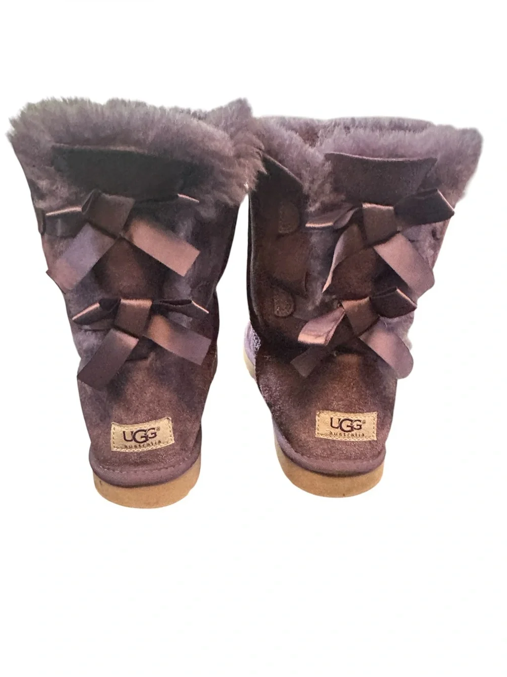 UGG Bailey Bow II Purple [Port?] Satin Bows Sheepskin Women's size 9